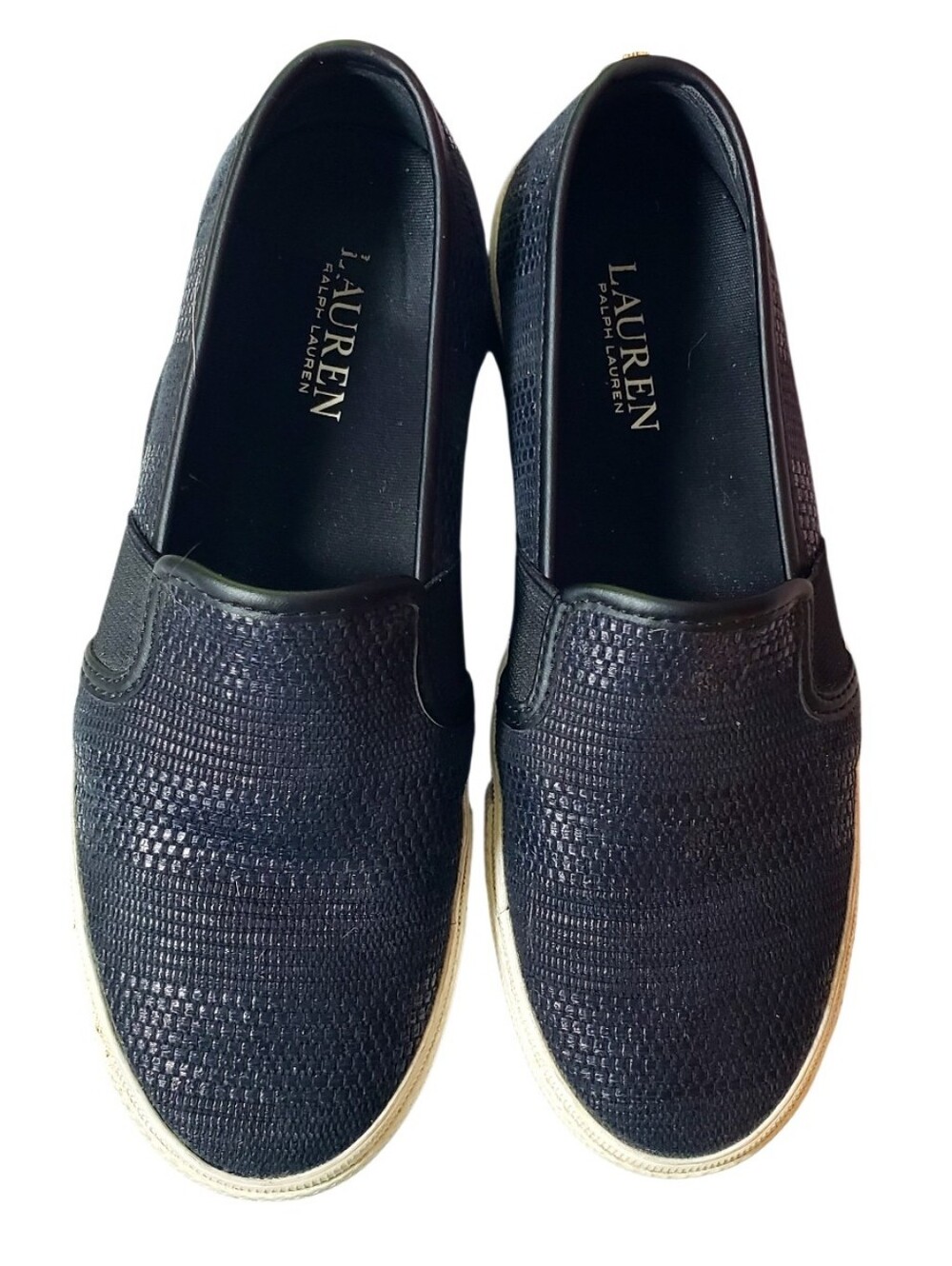 Lauren Ralph Lauren Jinny Slip-on Woven Sneaker Gold Logo Preppy Nautical 6m